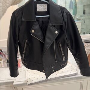 Zara kids Black Leather Biker Jacket